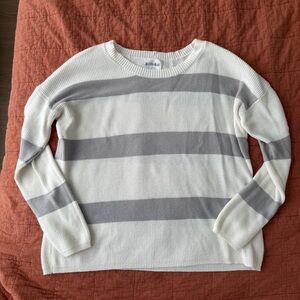 Olive + Oak Striped Pullover Sweater Women’s S Gray White Cotton Blend Classic
